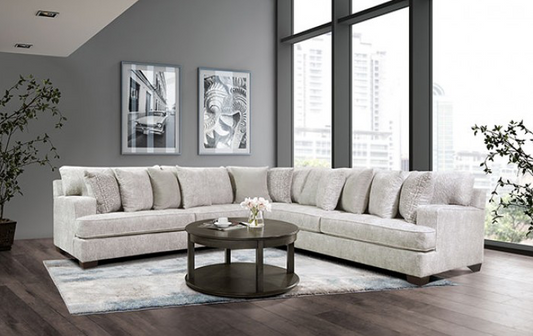 Alberton Contemporary Chenille Sectional with Bench Seating - Beige