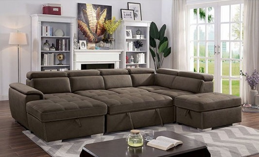 Hugo U-Shape Sleeper Sectional - Brown Nubuck