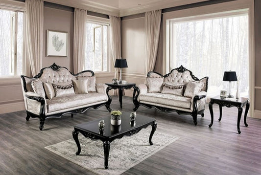 Acapulco Traditional Sofa & Loveseat Set with Wood Trim - Off White