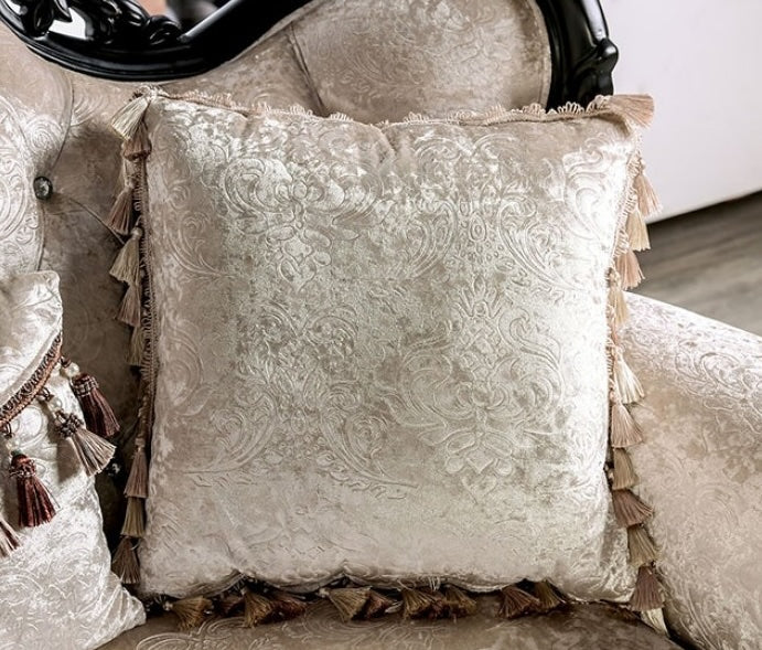 Acapulco Traditional Sofa & Loveseat Set with Wood Trim - Off White