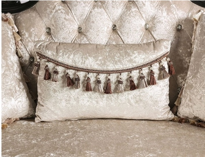 Acapulco Traditional Sofa & Loveseat Set with Wood Trim - Off White