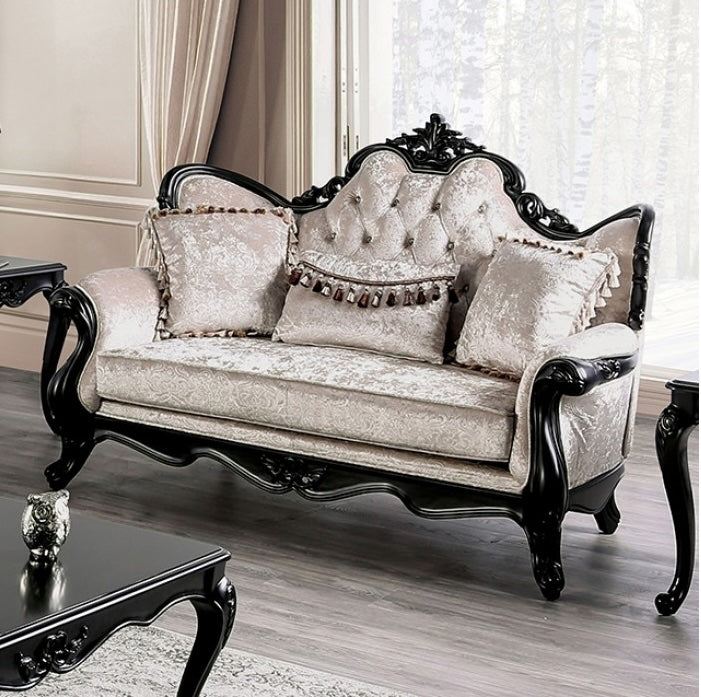 Acapulco Traditional Sofa & Loveseat Set with Wood Trim - Off White