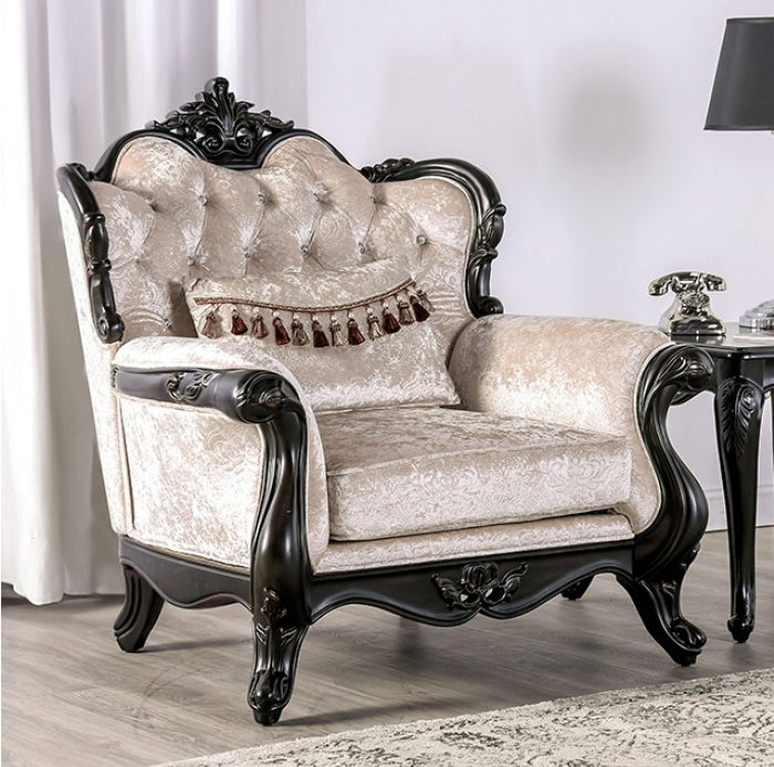 Acapulco Traditional Sofa & Loveseat Set with Wood Trim - Off White