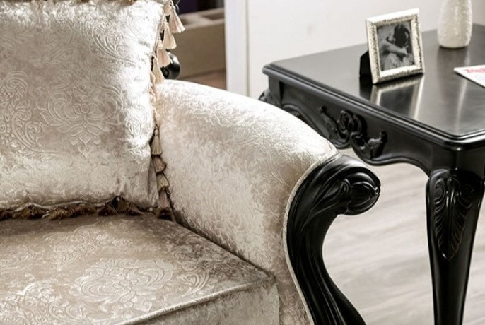 Acapulco Traditional Sofa & Loveseat Set with Wood Trim - Off White