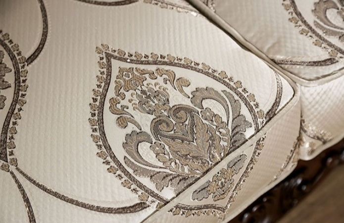 Veracruz Traditional Sofa & Loveseat Set with Wood Trim - Beige & Dark Cherry