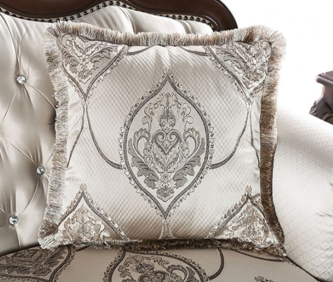 Veracruz Traditional Sofa & Loveseat Set with Wood Trim - Beige & Dark Cherry