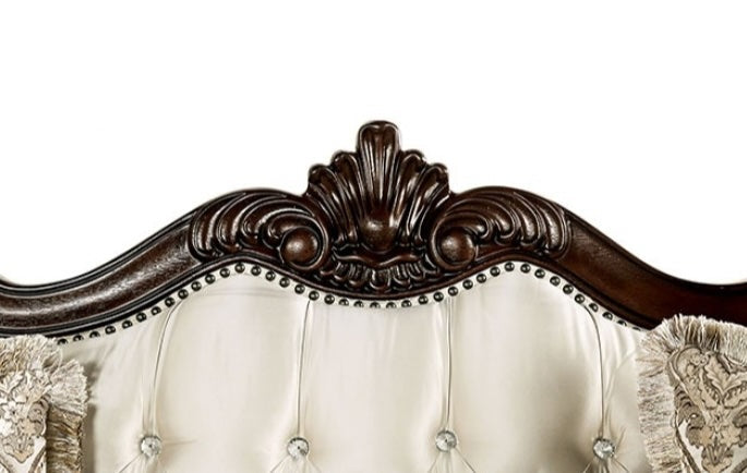 Veracruz Traditional Sofa & Loveseat Set with Wood Trim - Beige & Dark Cherry