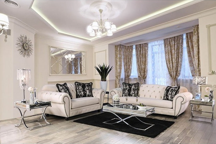 Viviana Transitional Beige Upholstered Sofa & Loveseat Set with Oversized Rolled Arms