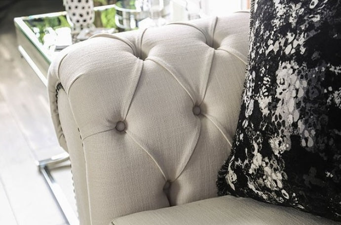 Viviana Transitional Beige Upholstered Sofa & Loveseat Set with Oversized Rolled Arms