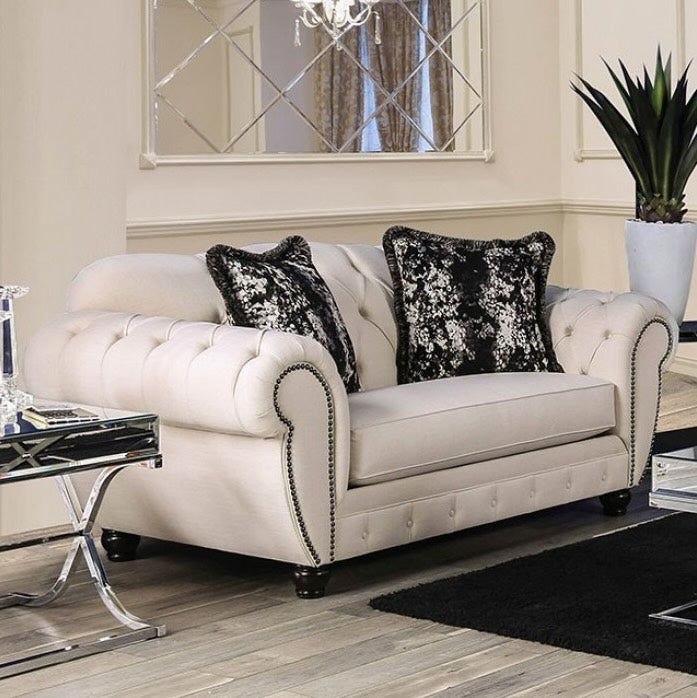 Viviana Transitional Beige Upholstered Sofa & Loveseat Set with Oversized Rolled Arms