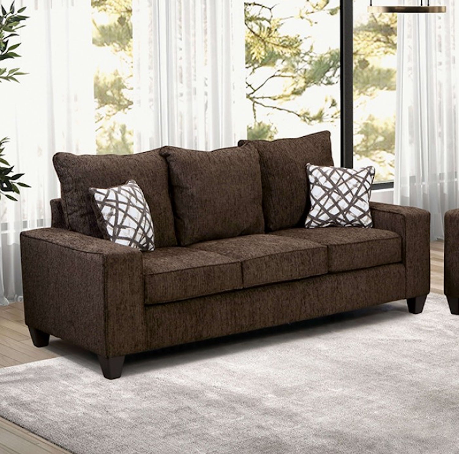 West Acton Contemporary Chenille Sofa & Loveseat Set - Brown
