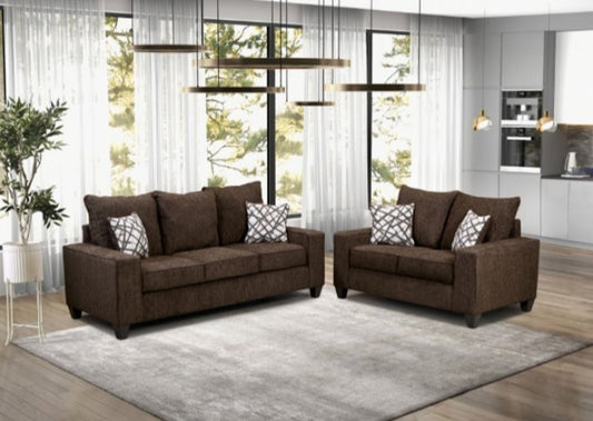 West Acton Contemporary Chenille Sofa & Loveseat Set - Brown