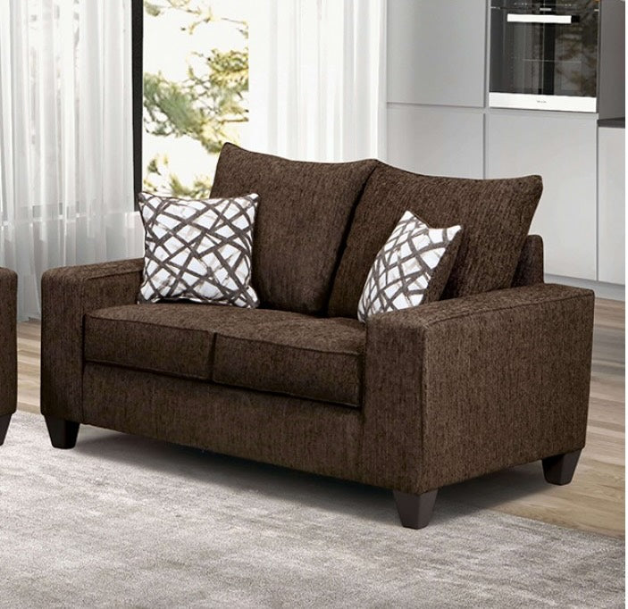 West Acton Contemporary Chenille Sofa & Loveseat Set - Brown