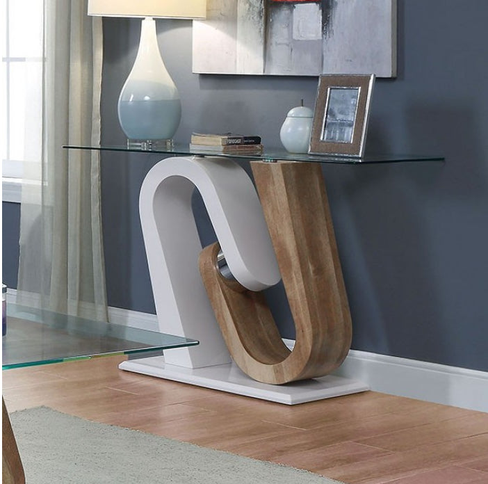 Batam Collection Two-Tone High Gloss Sofa Table - White & Natural