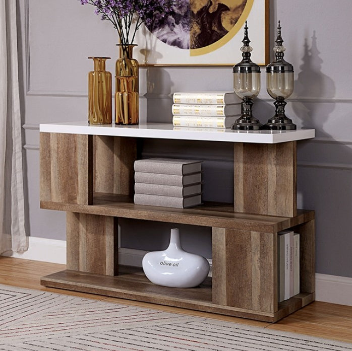 Majken Collection Two-Tone High Gloss Sofa Table - White & Natural