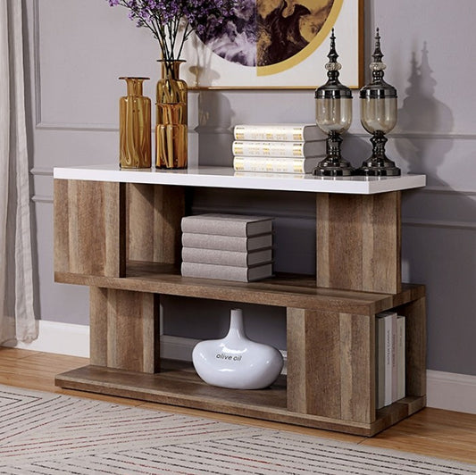 Majken Collection Two-Tone High Gloss Sofa Table - White & Natural