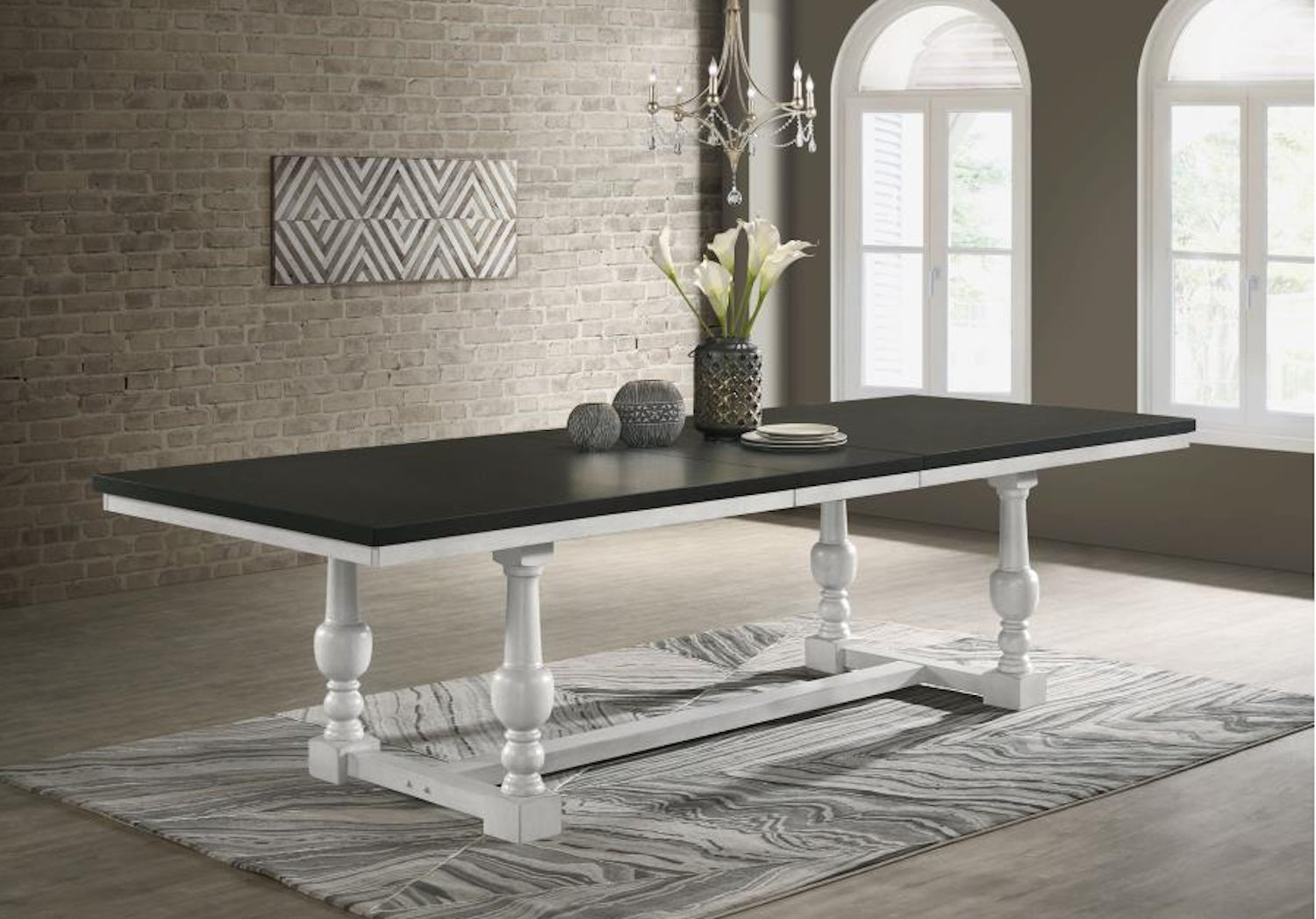 Aventine Rectangular Dining Table with Extension Leaf Charcoal and Vintage Chalk
