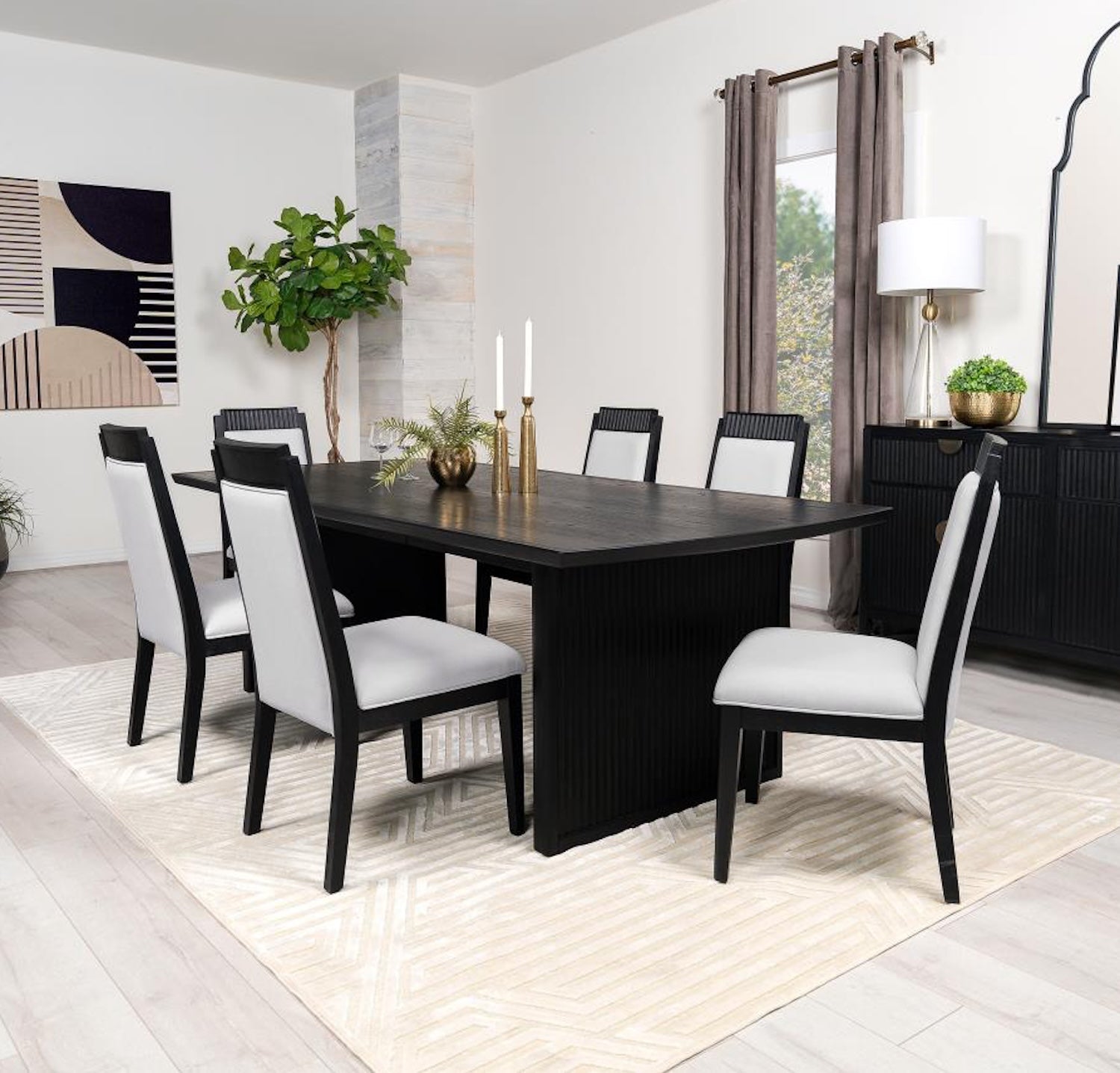 Brookmead 7-Piece Rectangular Dining Set With 18″ Removable Extension Leaf Black