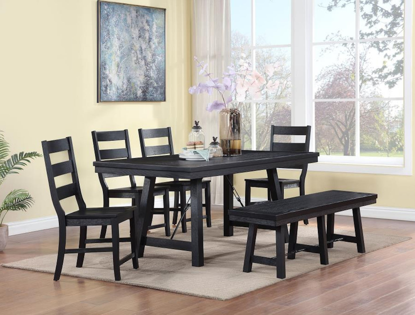 Newport 6-Piece Rectangular Trestle Table Dining Set Black