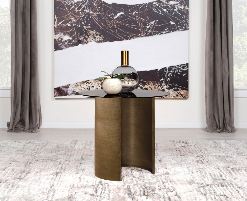 Morena Round End Table With Tawny Tempered Glass Top Brushed Bronze