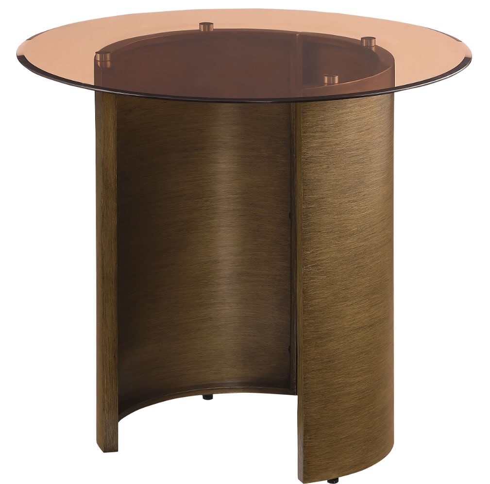 Morena Round End Table With Tawny Tempered Glass Top Brushed Bronze