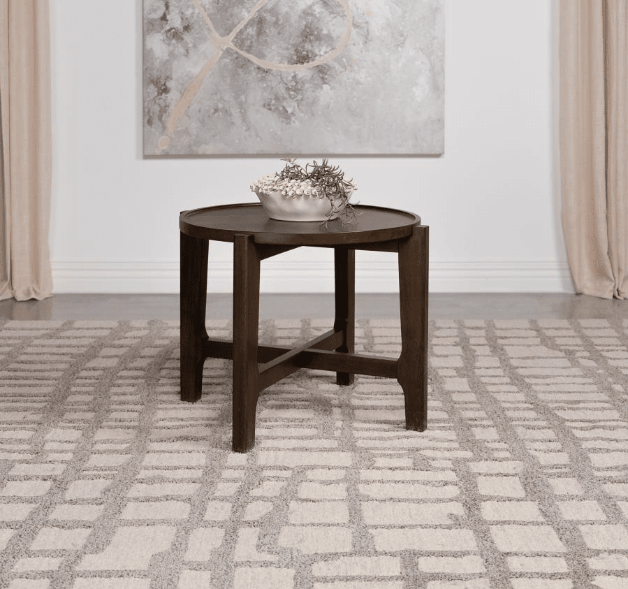 Cota Round Solid Wood End Table Dark Brown