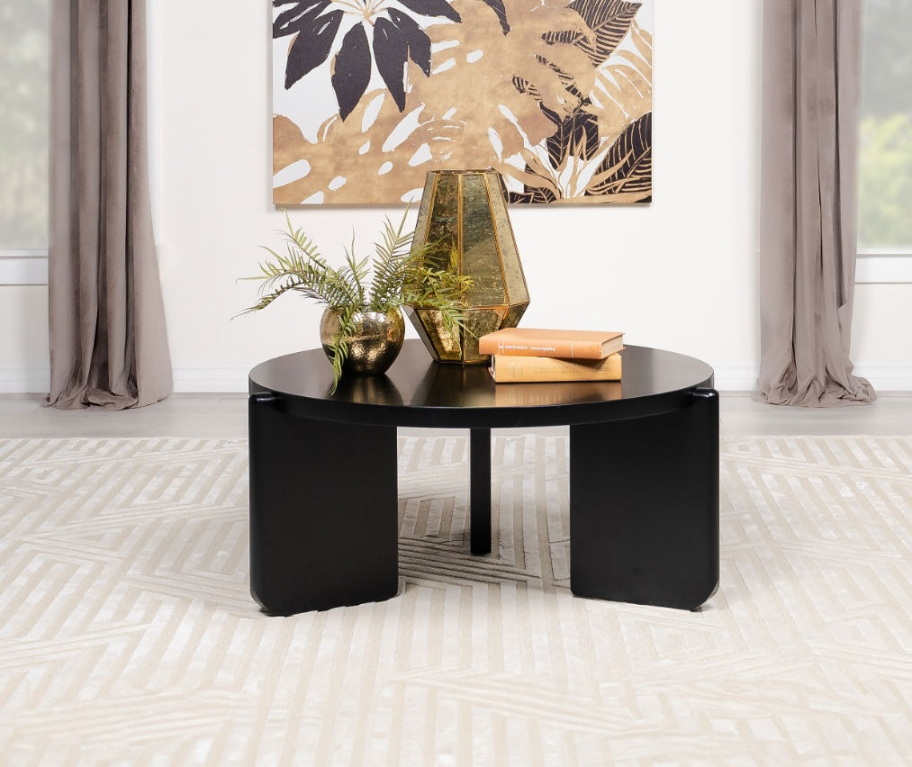 Cordova Round Solid Wood Coffee Table Black Finally Home Furnishings LLC