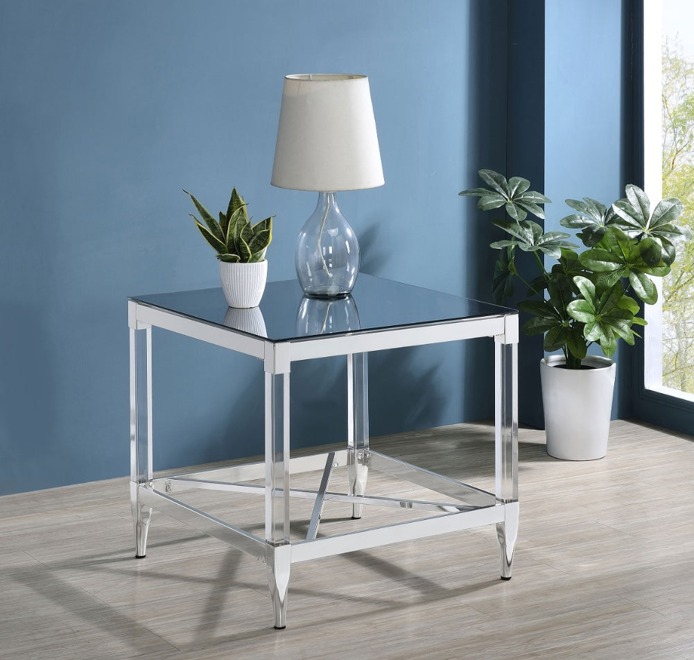 Lindley Square End Table With Acrylic Legs And Tempered Mirror Top Chrome