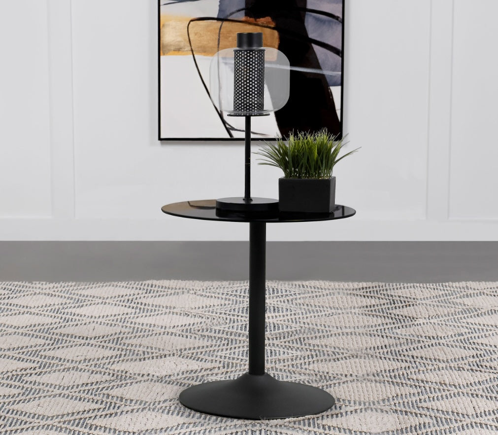 Ganso Round Metal End Table With Tempered Glass Top Black