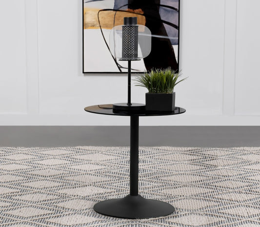 Ganso Round Metal End Table With Tempered Glass Top Black