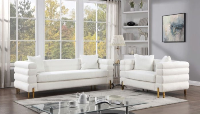 Landovery Contemporary Boucle Sofa - White & Gold