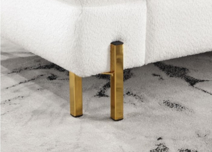 Landovery Contemporary Boucle Sofa - White & Gold