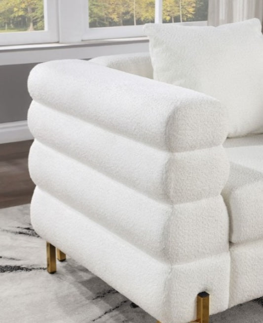 Landovery Contemporary Boucle Arm Chair - White & Gold
