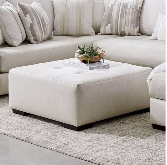 Warrenton Transitional Leatherette Ottoman - Ivory