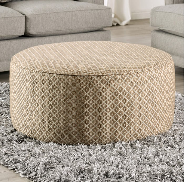 Stephney Transitional Round Linen Ottoman