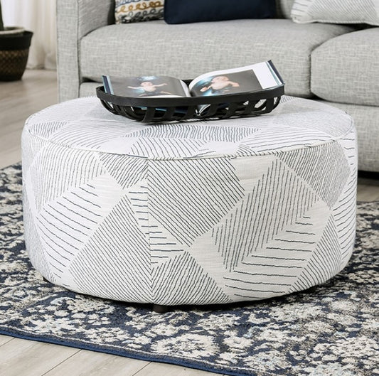 Chancery Transitional Linen Ottoman - Gray/Navy