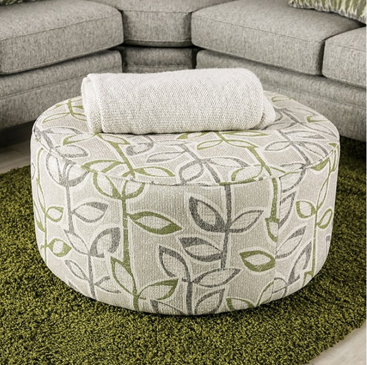 Gardner Transitional Linen Ottoman - Gray/Green