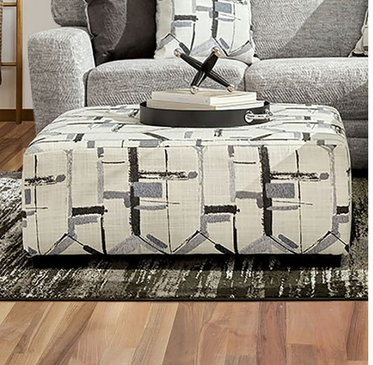 Walthamstow Contemporary Chenille Ottoman - Ivory