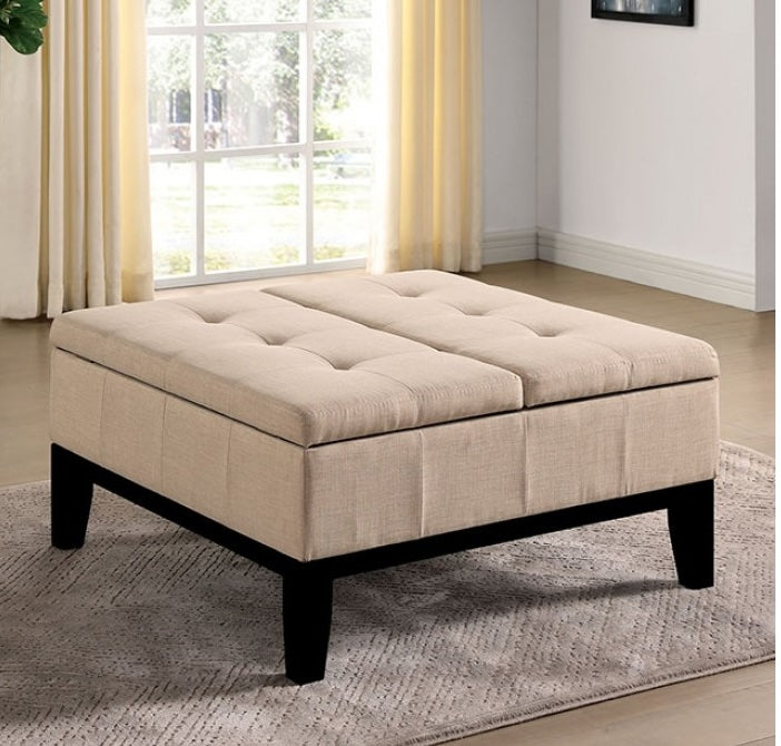 Fazio Transitional Linen Storage Ottoman - Beige