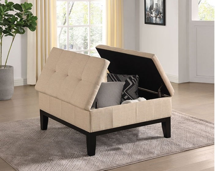 Fazio Transitional Linen Storage Ottoman - Beige