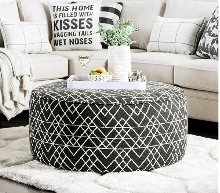 Patricia Contemporary Black Patterned Ottoman