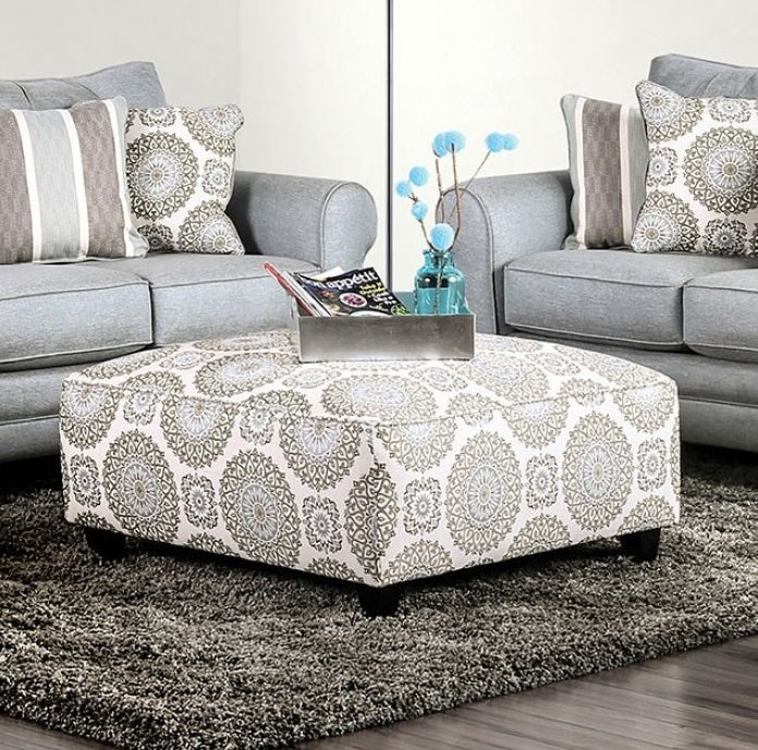 Misty Floral Pattern Ottoman - Ivory