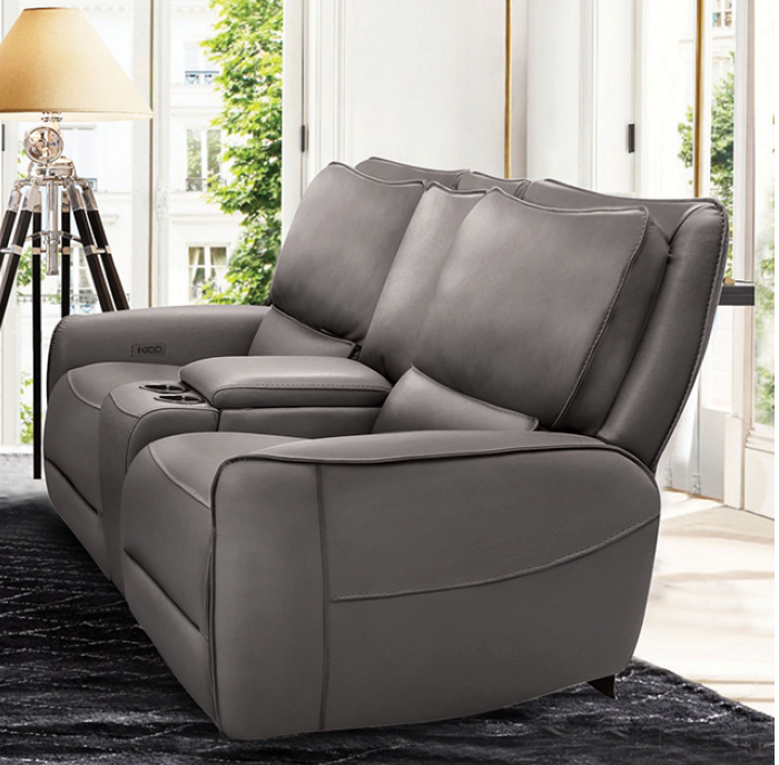 Phineas Leather Power Living Room Set - Gray