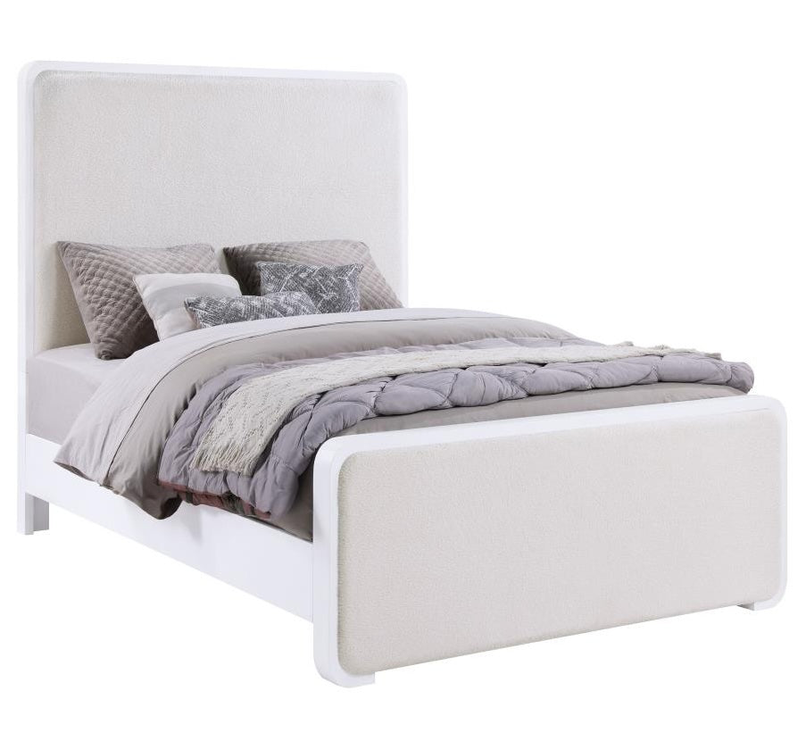 Anastasia Boucle Upholstered Queen Panel Bed Pearl White And Beige