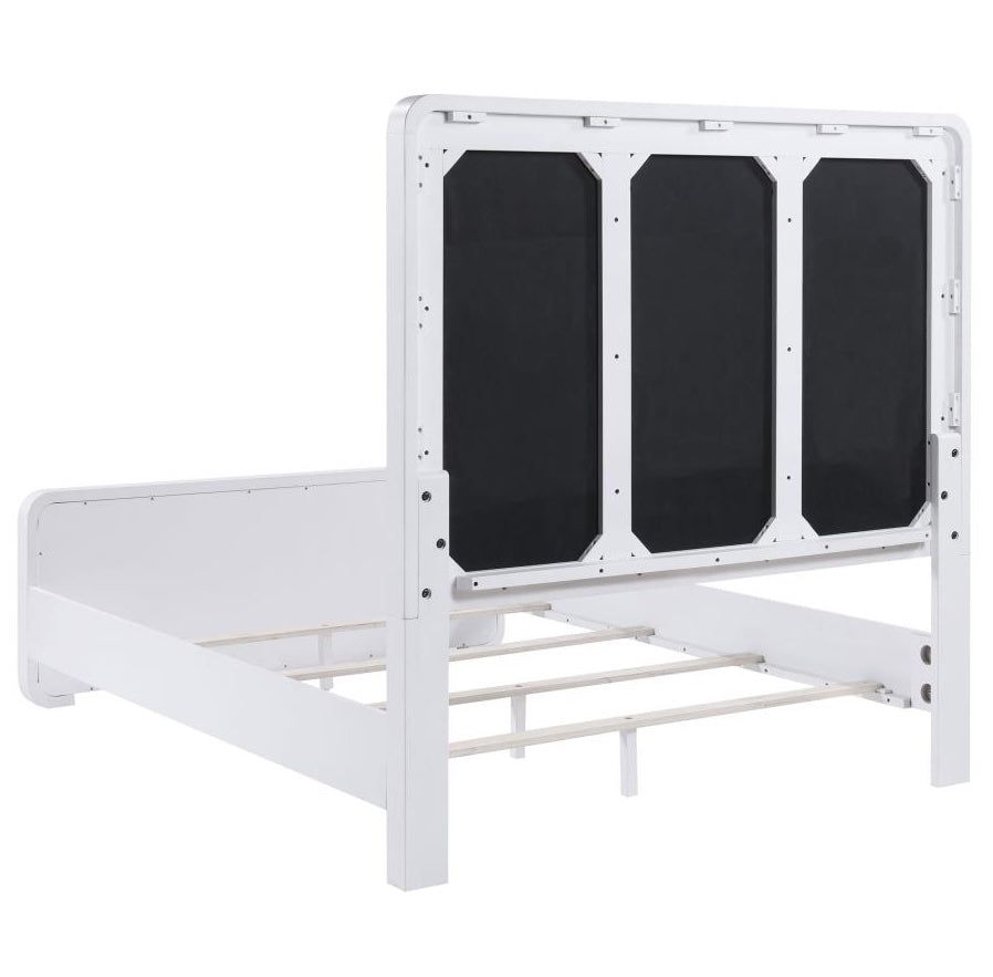 Anastasia Boucle Upholstered King Panel Bed Pearl White And Beige