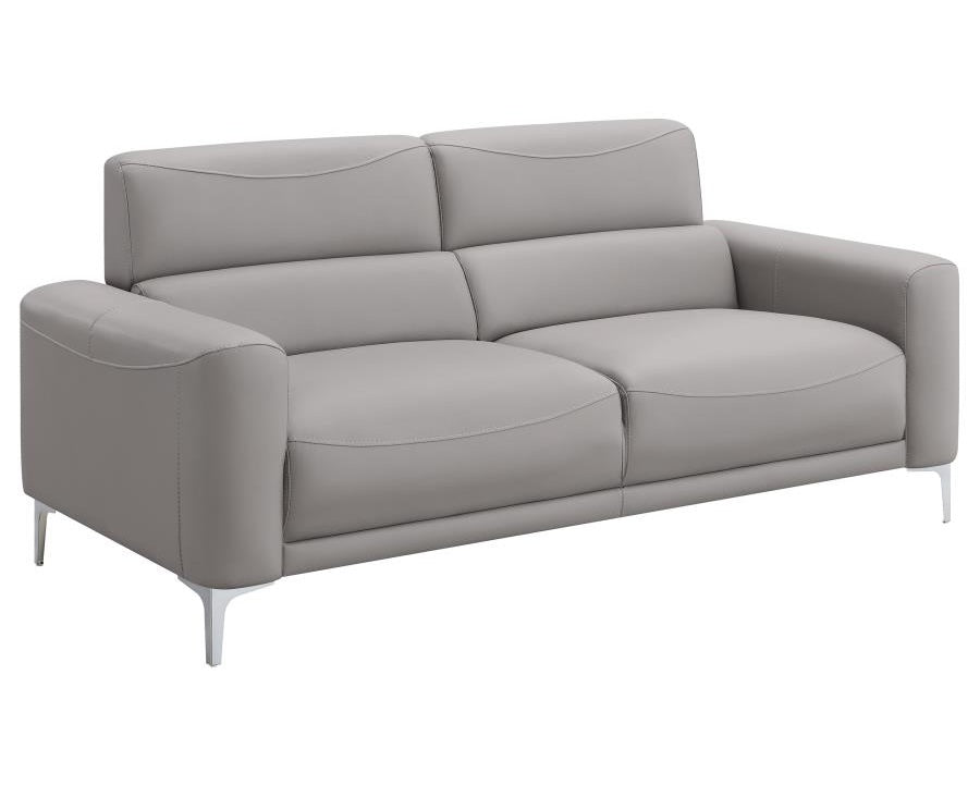 Glenmark Transitional Sofa & Loveseat Set in Taupe Leatherette