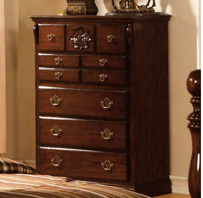 Tuscan Traditional Bedroom Chest in Glossy Dark Pine