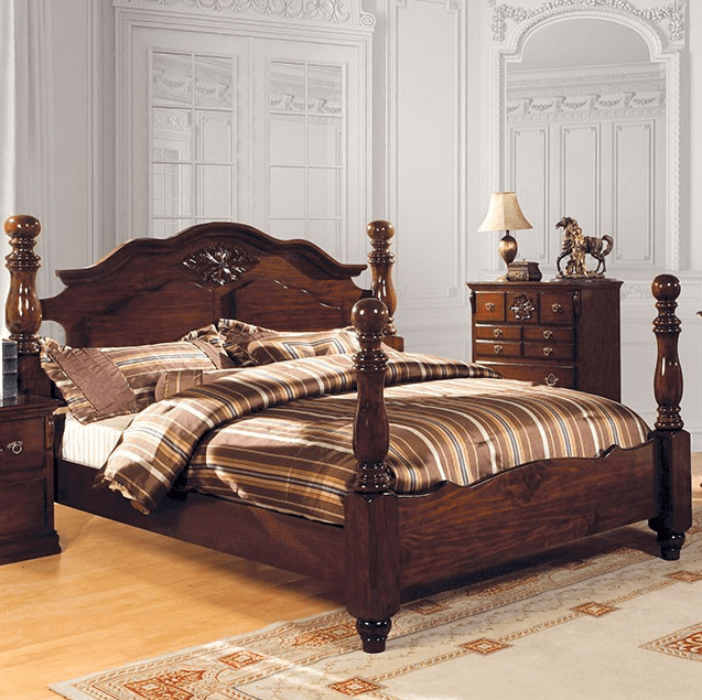 Tuscan Traditional King Poster Bed in Glossy Dark Pine
