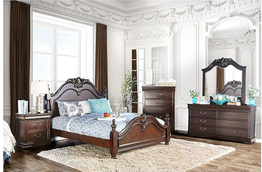 Mandura Traditional Solid Wood Queen Bed - Cherry