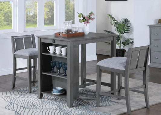 Grahm Counter Height Dining Table with Cabinet, Drawer, and 2 Chairs - Gray